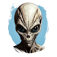 Canvas Print - Drawing of alien head with blue eyes and bald head.