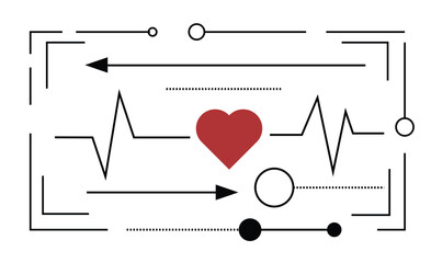 Poster - Modern Tech Background with Heart Body Functioning Line Art. Health and medicine concept vector art