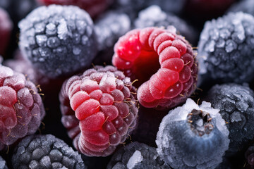 Sticker - Close-up of Frozen Raspberries and Blueberries

