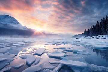 Sticker - Frozen Lake in Snowy Forest

