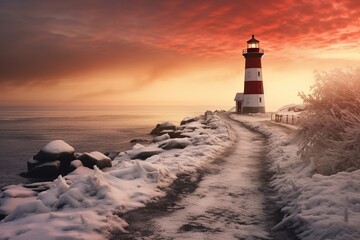 Canvas Print - Lighthouse in winter