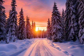 Poster - Snow-Covered Forest Road

