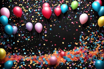 Wall Mural - party birthday celebration concept,giftbox,balloon,confetti and streamers background copy space for text