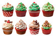 Set Cupcake christmas muffin Gingerbread with various on transparent background cutout, PNG file. for product presentation. banner, poster, card, t shirt, sticker