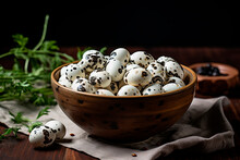 A Bowl Filled With Chicken And Quail Eggs Sitting On Top Of A Table. Generative AI 