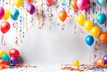 Party Birthday Celebration Concept,giftbox,balloon,confetti And Streamers Background Copy Space For Text