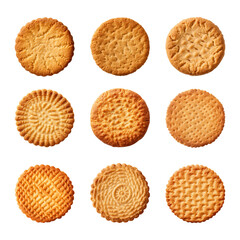 Wall Mural - Tasty round biscuit collection isolated on a transparent background