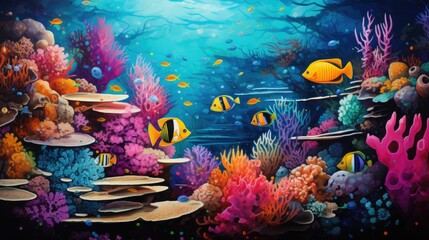 Wall Mural - Fishes in the reef. Colorful illustration.