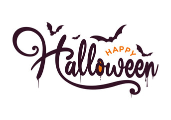 Halloween header with Happy Halloween text, cursive, calligraphy, lettering, logo, type, transparent background, vector for social media post, banner, poster, card, party invitation, flyer, slide