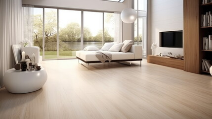 Modern living room interior. Large bright room with laminate floor