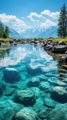 Wall Mural - European outdoor lake stream flowing natural landscape