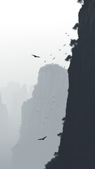 Wall Mural - ai black and white landscape art painting