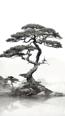 Wall Mural - ai black and white landscape art painting