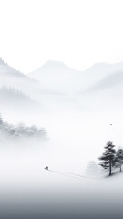 Wall Mural - ai black and white landscape art painting