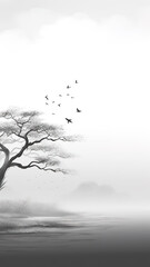 Wall Mural - ai black and white landscape art painting