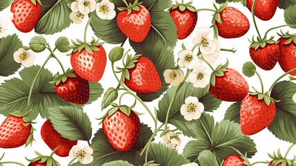 Wall Mural - strawberry and leaves for background