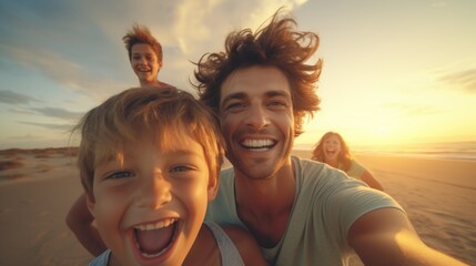 Canvas Print - A family taking a selfie on the beach