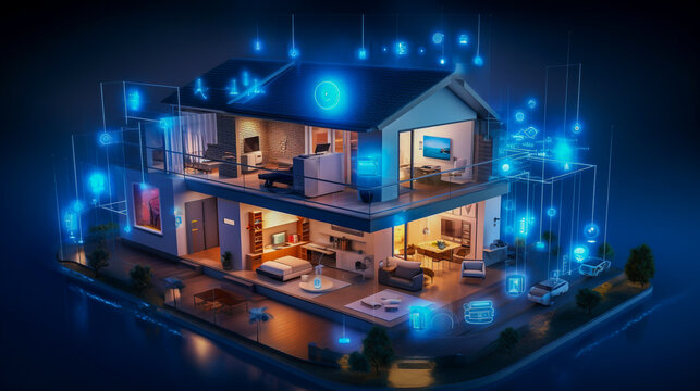 smart home. futuristic modern house with complex technology. iot, internet of things, concept. inter