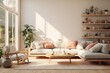 living room in the style of y2k aesthetic serene mood natural light