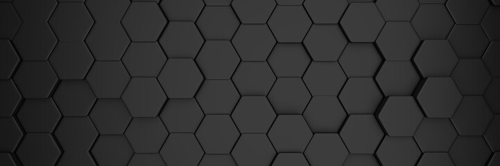 Poster - Abstract hexagonal pattern black background. Banner 3d rendering