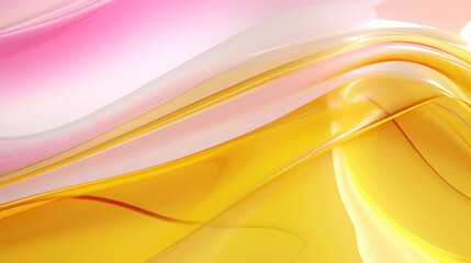 Poster - Abstract background with yellow and pink glass waves on white background