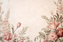 Beige, Pink And Green Themed Renaissance Inspired Floral Flowers Illustration Vintage Rustic Background, Mockup, Wedding Invitation, Junk Journal 