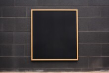 Blank Blackboard On The Wall, Mock Up For Adding Your Design, Black Square Signboard Mockup Outside Of A Building, AI Generated