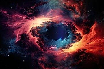 Poster - Abstract space background with nebulae and stars. 3D rendering, Black hole consuming a nebula, AI Generated