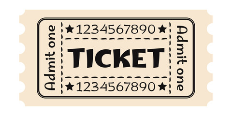 Aufkleber - Admit one. The ticket is simple and universal. Print for cinemas, clubs, mass events. Flat style of ticket.