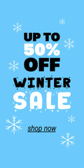 Poster - 50% off. Winter sale, flyer or banner.