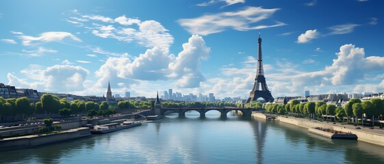 close up paris skyline blue clear sky