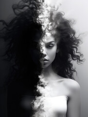 Wall Mural - black and white yin yang woman, duality of light and darkness - by generative ai