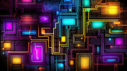 Wall Mural - abstract background with lines technology circuit motherboard - by generative ai
