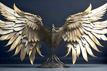 Unique 3d Gaming Rewards Angel Flying Or Eagle Type Golden Wings. Generative Ai Image