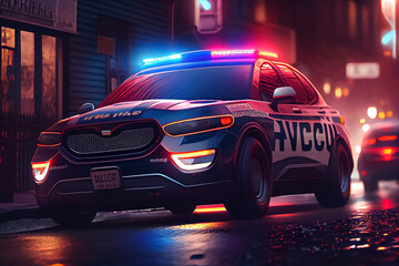 Wall Mural - illustration of police units responds to the scene of an emergency at night .