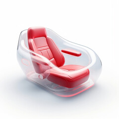 3D car cushion, red frosted glass, white acrylic, transparent technology, isometric view, studio lighting, c4d, Oc renderer, 8k, white background 