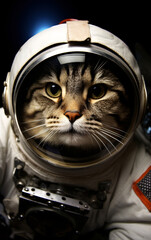 Wall Mural - Cat astronaut in a spacesuit in outer space travels across the expanses of the universe