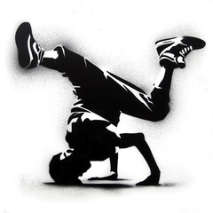 Wall Mural - breakdancer graffiti stencil-art sprayed in black over white, generative ai