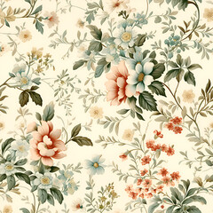 Wall Mural - Spring Blossom Elegance: Seamless Floral Wallpaper and Textile Design Collection,Ai genrated