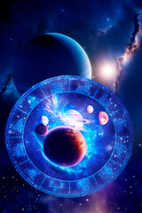 Wall Mural - horoscope with all zodiac signs and various planets, nebula, cosmic energy like astrology concept