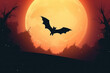 silhouette of a bat against the background of a large moon.