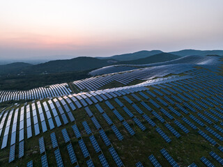 Wall Mural - view of solar panels on hill