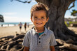 Boy four years old happily poses for camera in San Diego 