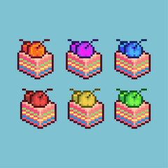 Poster - Pixel art sets of birthday cake fruit with variation color item asset. Simple bits of sweet cake on pixelated style. 8bits perfect for game asset or design asset element for your game design asset.