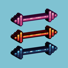 Poster - Isometric Pixel art 3d of long barbell for items asset. Gym barbell on pixelated style.8bits perfect for game asset or design asset element for your game design asset.