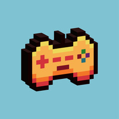 Fototapete - isometric pixel art 3d of gamepad controller for items asset. game controller gold on pixelated styl