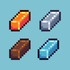 Poster - Pixel art sets of ingot bar with variation color item asset. Simple bits of gold silver material on pixelated style. 8bits perfect for game asset or design asset element for your game design asset.