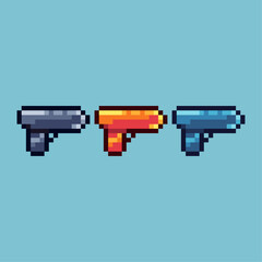 Poster - Pixel art sets of handgun icon with variation color item asset. Simple bits of gold handgun on pixelated style. 8bits perfect for game asset or design asset element for your game design asset.