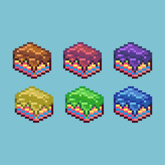 Poster - Pixel art sets of birthday cake topping with variation color item asset. Simple bits of sweet cake on pixelated style. 8bits perfect for game asset or design asset element for your game design asset.