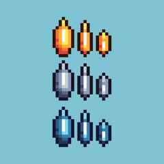 Leinwandbilder - pixel art sets of gun bullet with variation color item asset. simple bits of gold,silver bullet on p
